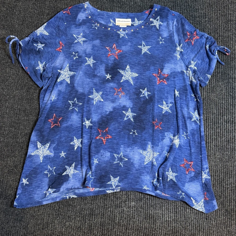Alfred Dunner Star Studded Land of the Free 4th of July American Blouse Women 1X